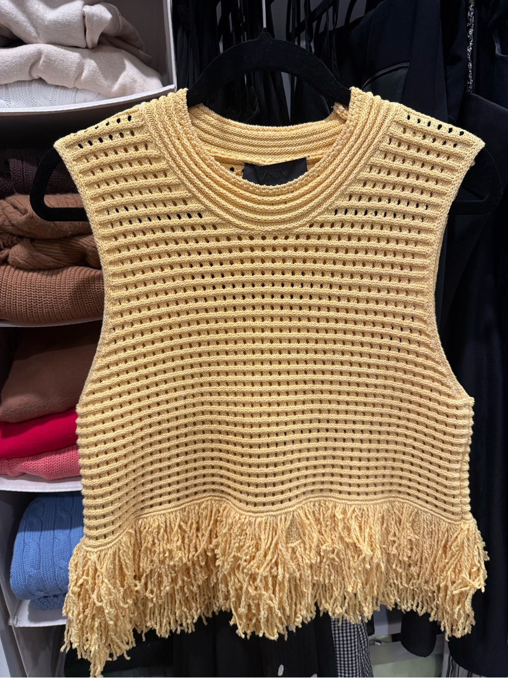 Zara Size M Yellow Crochet Fringe Knit Tank
